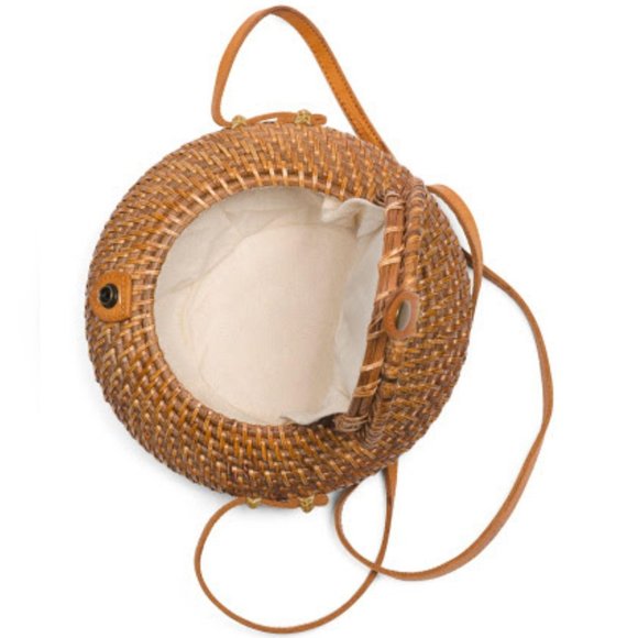 Handwoven Wicker Round Rattan Crossbody Bag With L - Picture 2 of 4